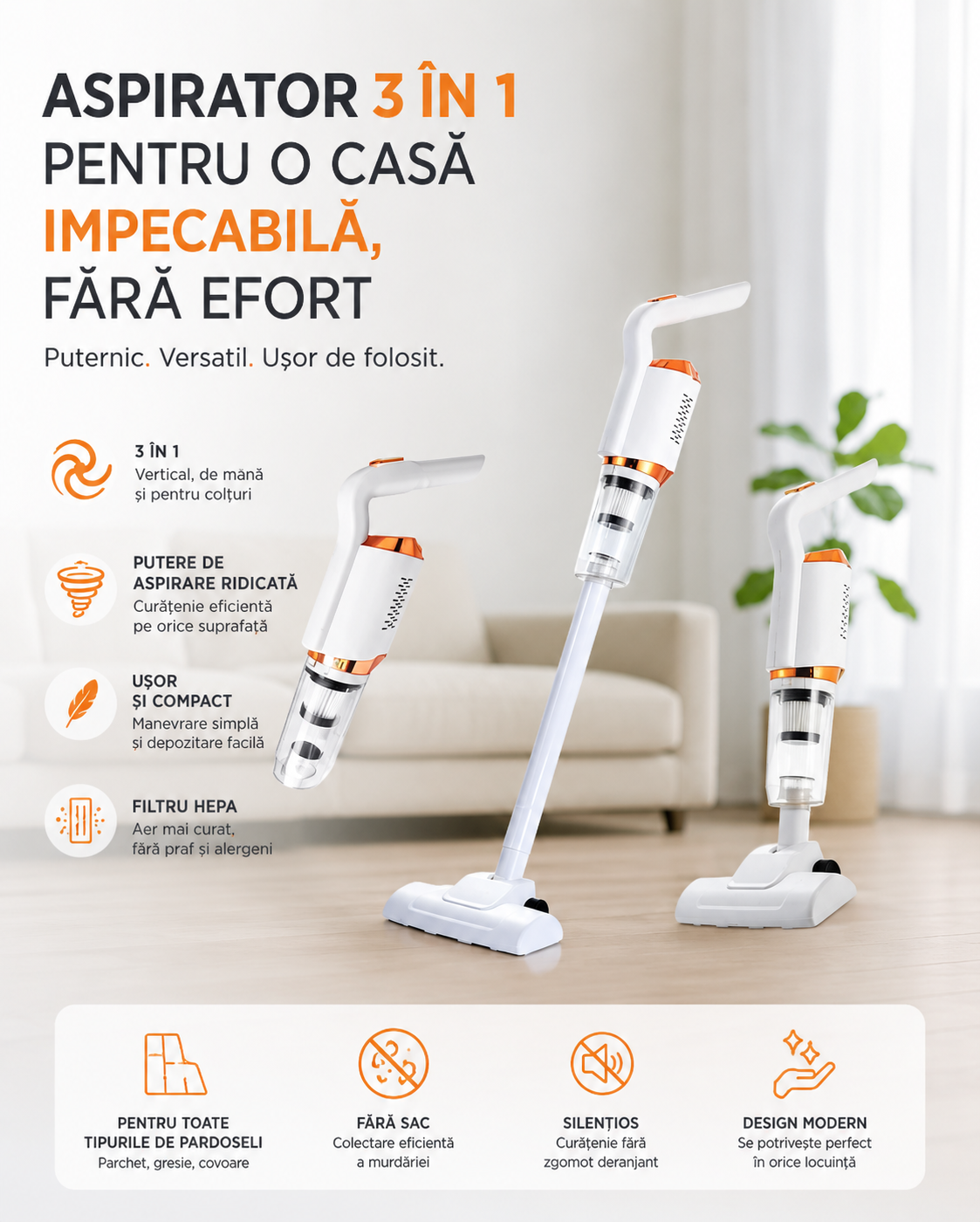 Aspirator Vertical 3în1 – Partenerul perfect pentru o casă curată