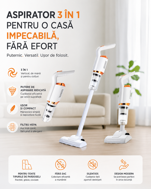 Aspirator Vertical 3în1 – Partenerul perfect pentru o casă curată